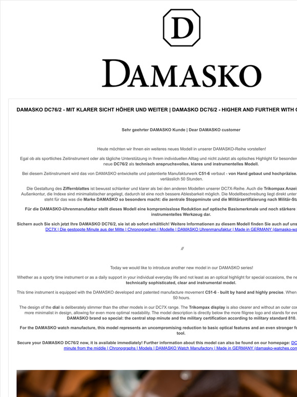 DAMASKO DC76/2 - mit klarer Sicht höher und weiter | DAMASKO DC76/2 - higher and further with clear