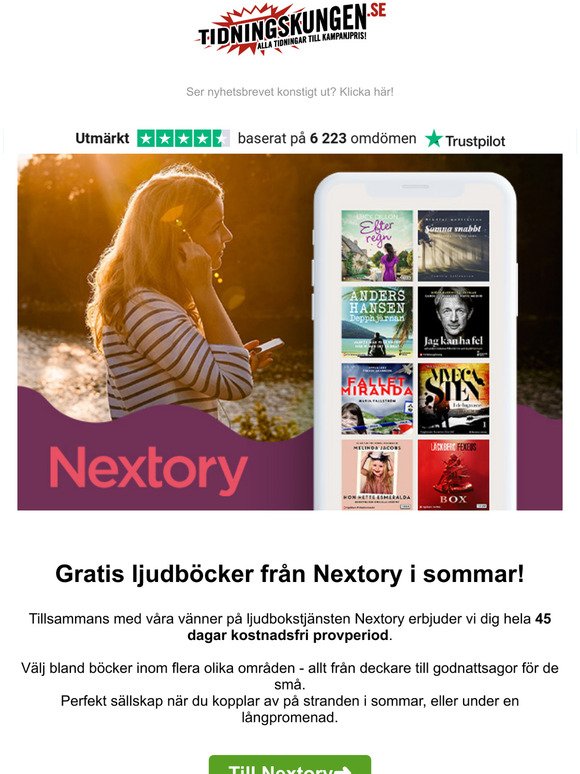 Nextory: Ljudböcker i 45 dagar helt kostnadsfritt