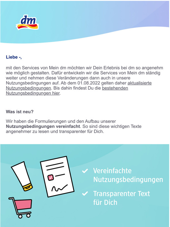 Anpassung der Mein dm-Nutzungsbedingungen