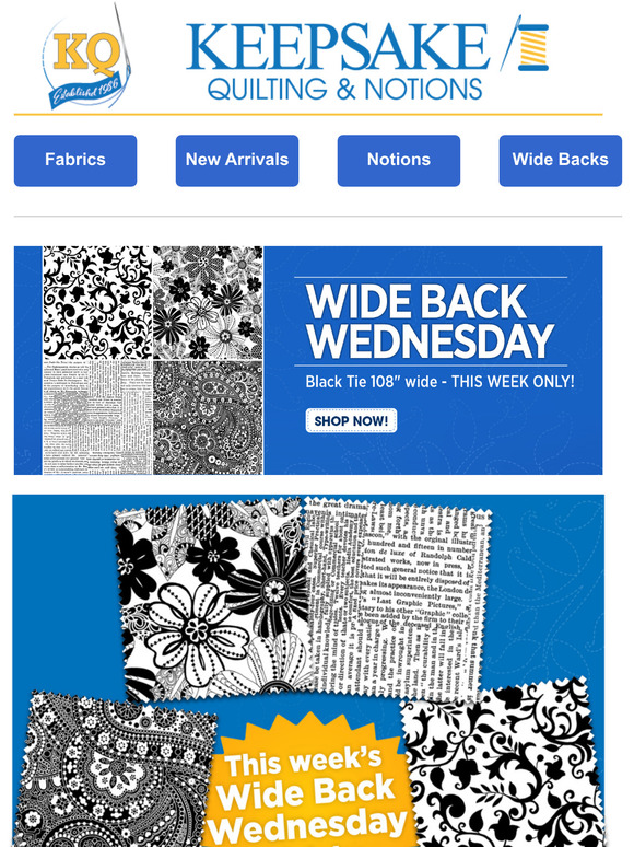 Keepsake Quilting 🖤 🖤 Wide Back Wednesday! 🖤 🖤 Milled