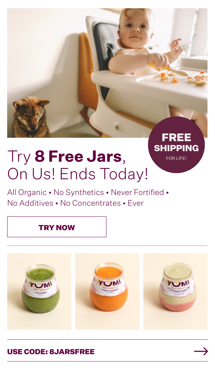 Yumi Here's 8 free jars, on us! Milled
