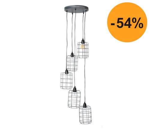 Suspension industrielle en métal gris avec 5 lampes étagées LOFT