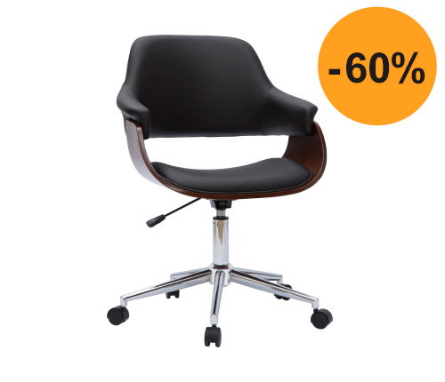 Chaise de bureau design noir et bois foncé HANSEN
