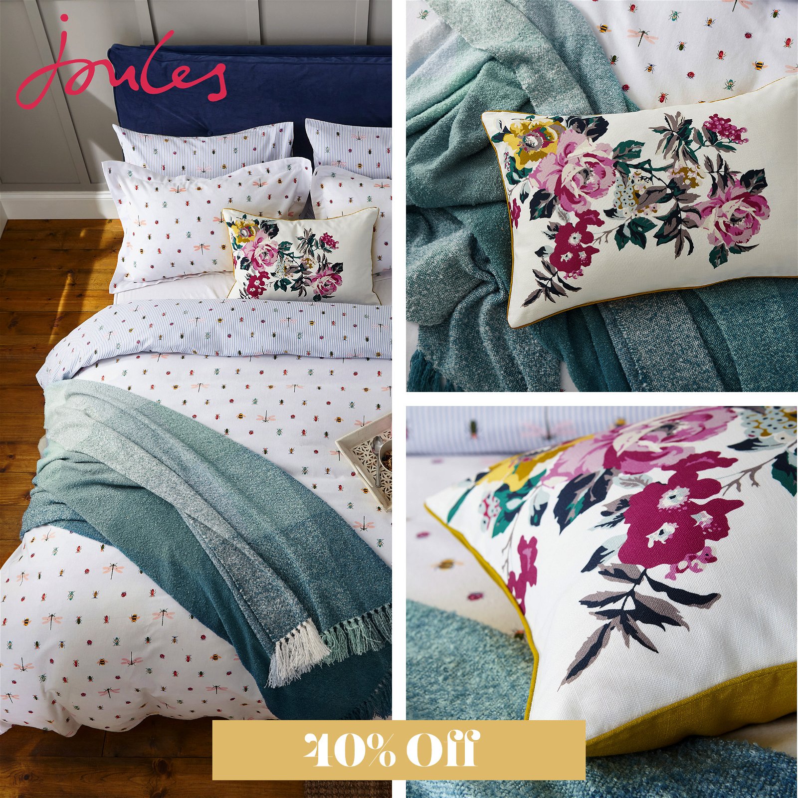 Joules Botanical Bugs Bedding in Chalk
