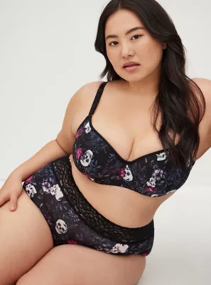 Lightly Lined Full Coverage Balconette Bra - Skull Black with 360 Back Smoothing