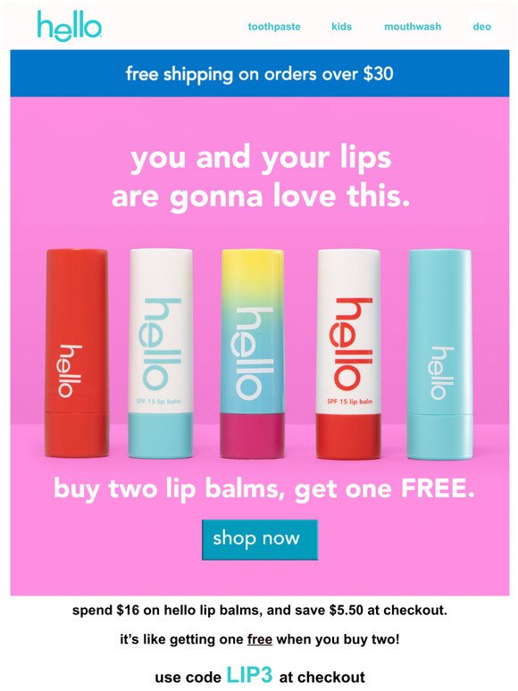 pucker up: buy 2, get 1 free on lip balm