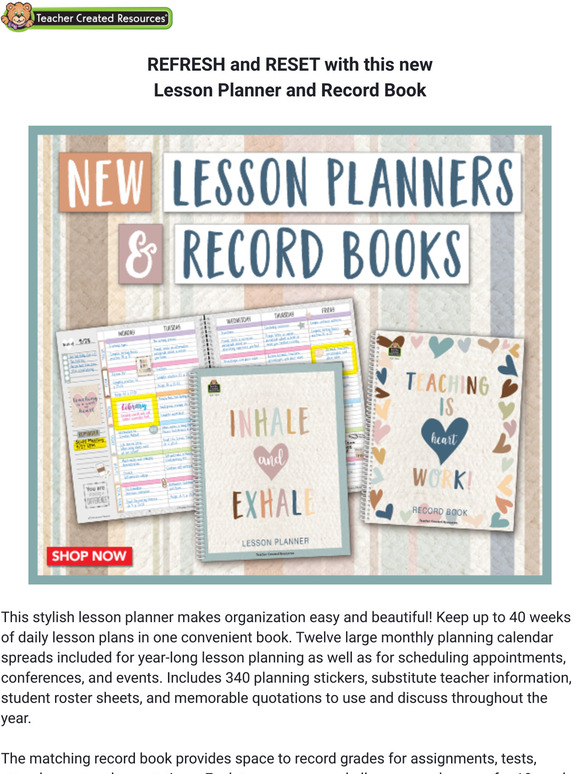 Teacher Created Resources REFRESH and RESET with New Lesson Planner