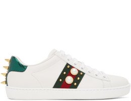 Gucci - White Pearl Stud New Ace Sneakers