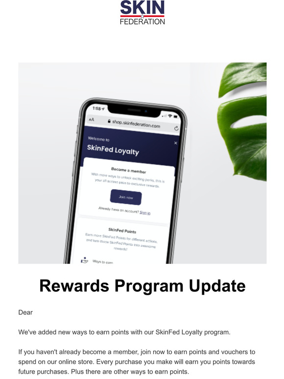 Skin Federation Rewards Program updates