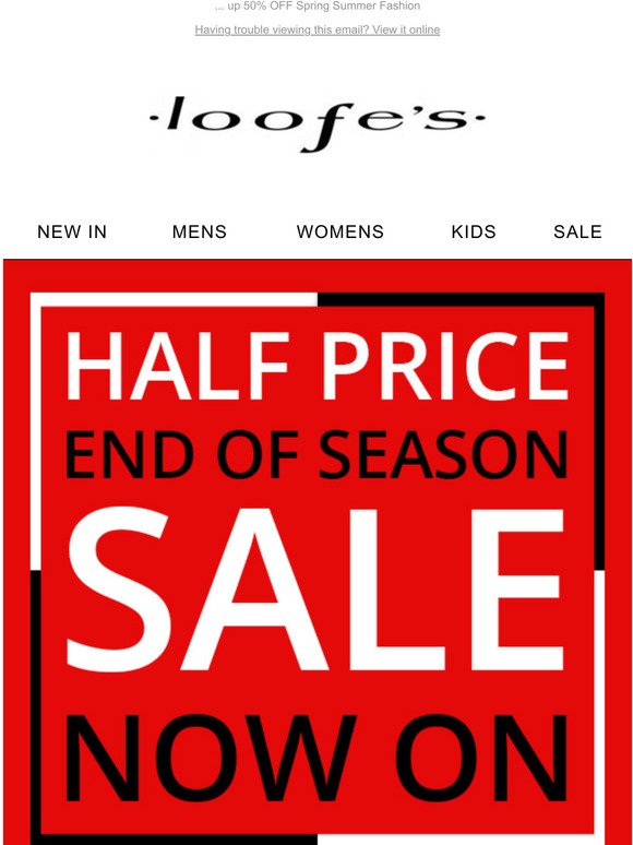 Half Price End of Season Sale