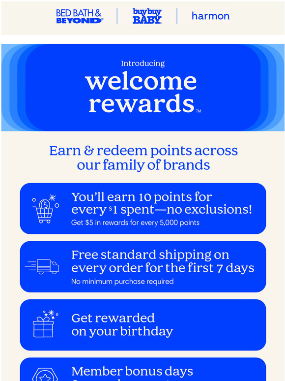 Bed Bath & Beyond Introducing Rewards! 🤩 Join for free & get 5 in rewards Milled