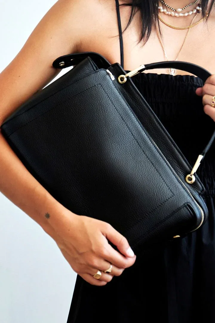 Image of Pebble Leather Day Tote Bag | Black