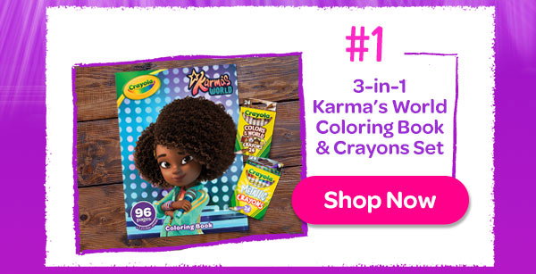 3-in-1 Karma's World Coloring Book & Crayon Set on table