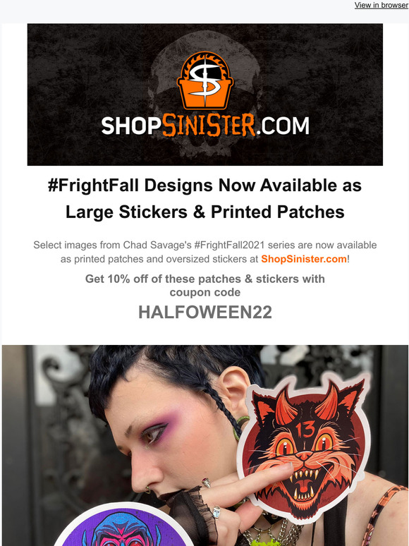 Chad Savage #FrightFall2021 Designs Now Available as Large Stickers & Printed Patches 🎃