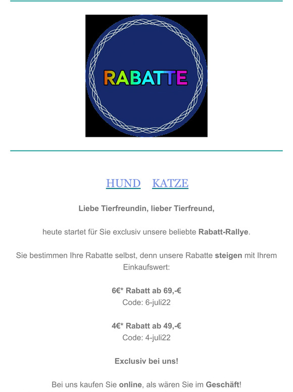 🐶 Belohnen Sie sich selbst bei unserer Rabatt Rallye 🐱