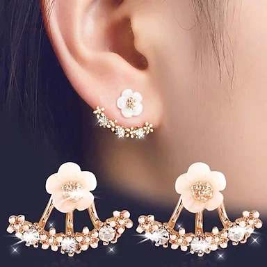 daisy earrings female crystal flower rear hanging ear jewelry sweet earrings