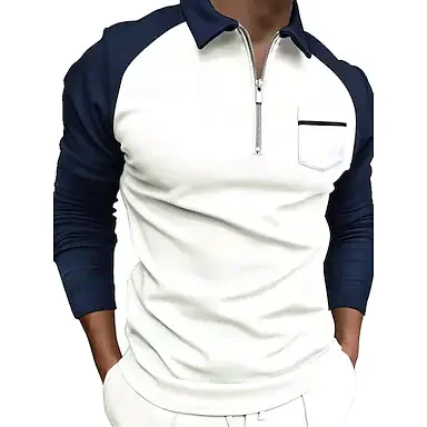 Men's Golf Shirt Tartan Standing Collar Going out golf shirts Patchwork Print Long Sleeve Slim Tops Designer Punk & Gothic White