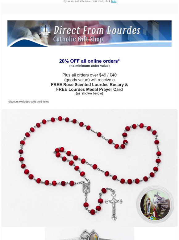 direct from lourdes 20 OFF + FREE Lourdes Rosary & Medal Prayer Card