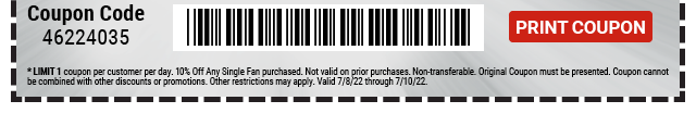 Everyone Saves 10% off any Fan - Inside Track Members Save 15% - Print Coupon