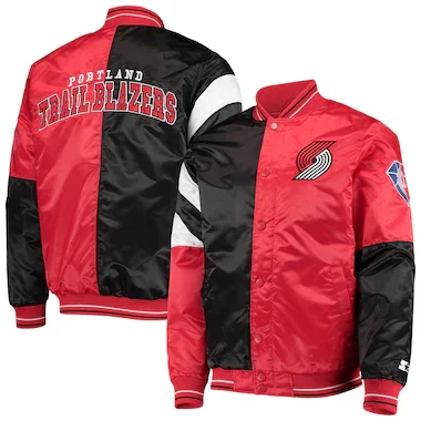 Men's Starter Black/Red Portland Trail Blazers 75th Anniversary Leader Color Block Satin Full-Snap Jacket