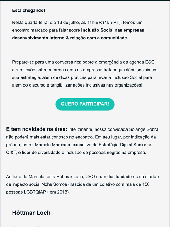 🗓️ Nosso encontro sobre inclusão social está chegando — e tem novidade na área!