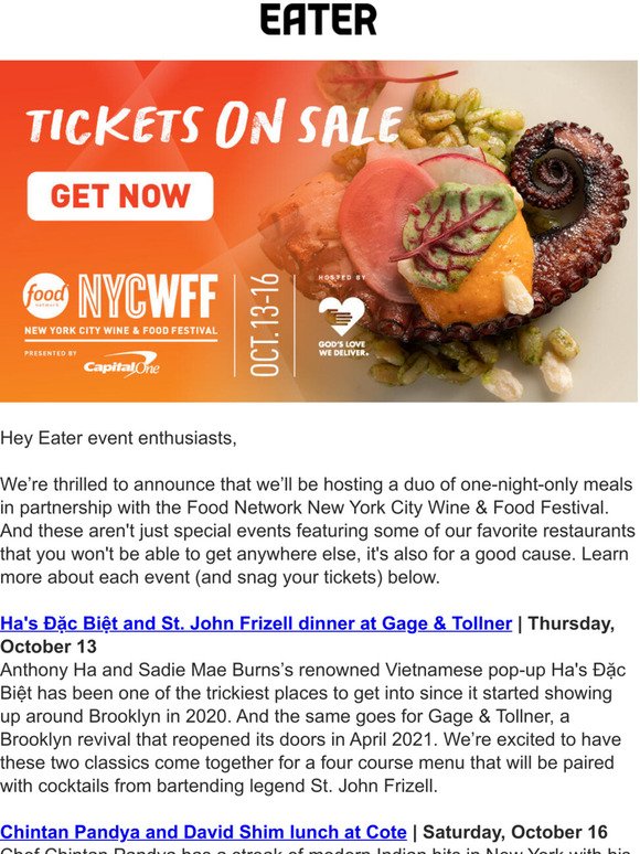Join Eater at this year’s New York City Wine & Food Festival