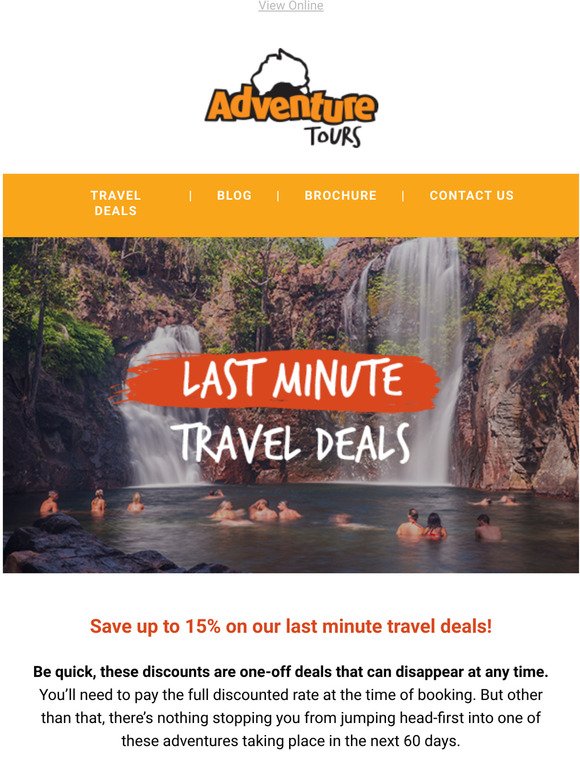 Save up to 15% on our last minute travel deals!