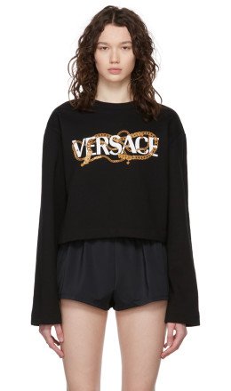 Versace - Black Logo Chain Cropped Sweatshirt