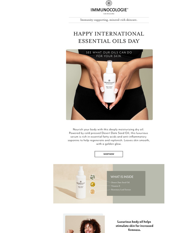 Immunocologie LLC. See how our Body Serum oil improves skin Milled