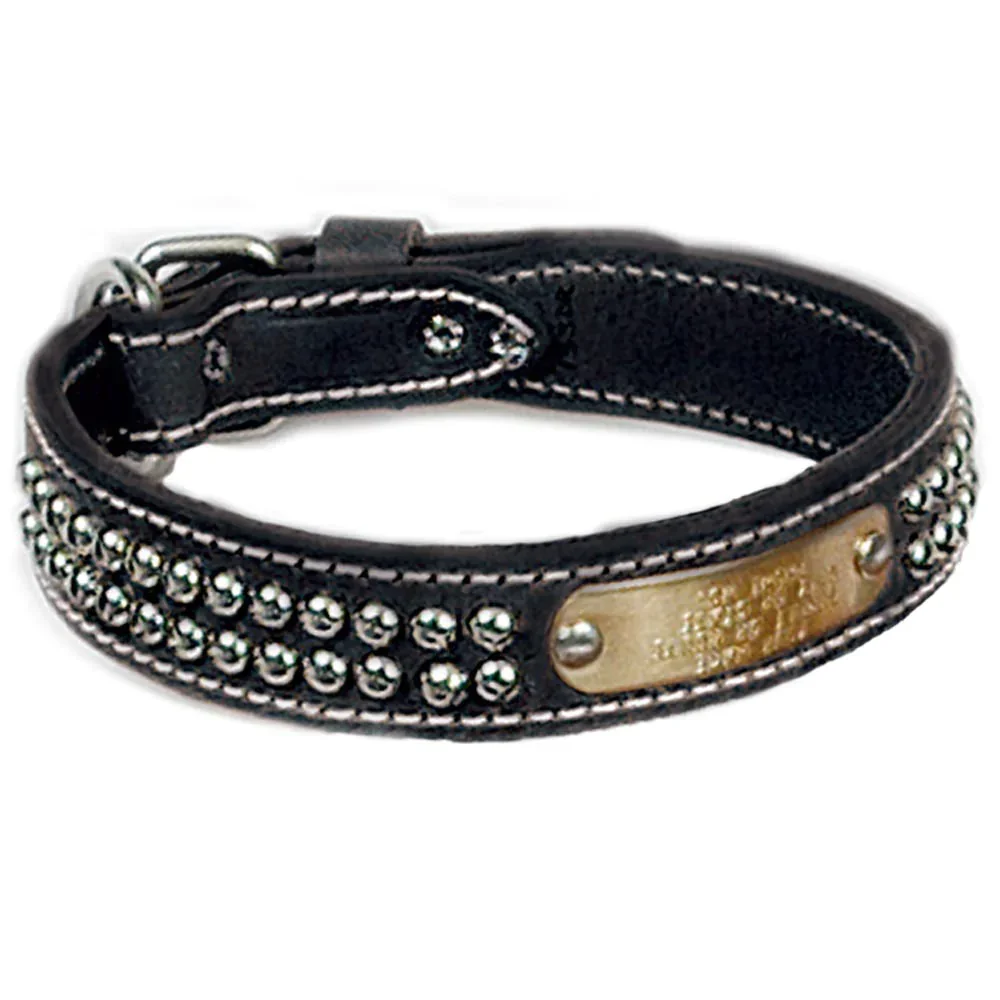 DOUBLE PLY 1 1/4" WIDE STITCHED & STUDDED LEATHER DOG COLLAR