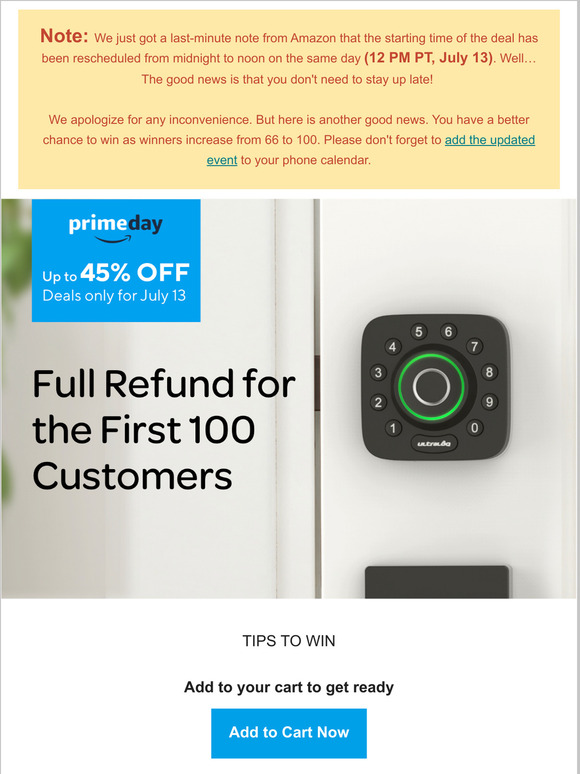📣Prime Day Sale Postponed. More Chance to Win Free Ultraloq!