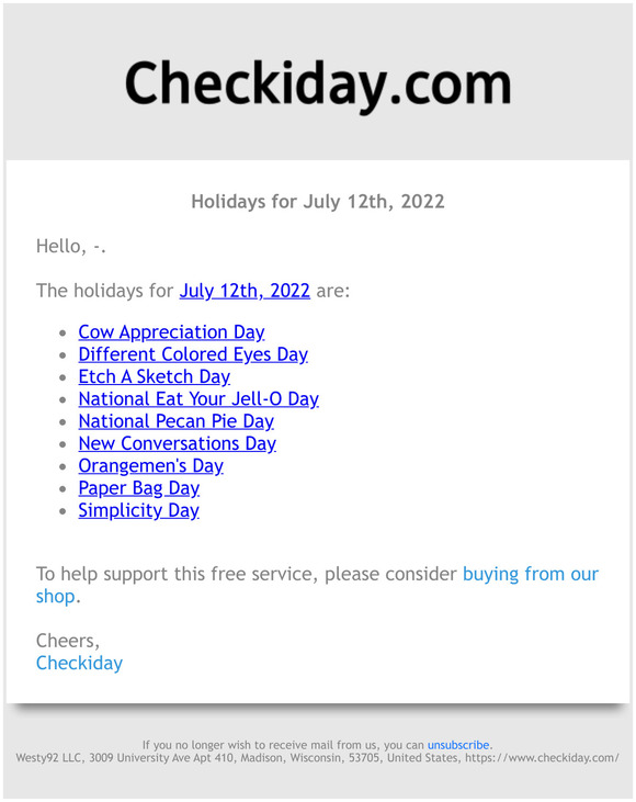 Checkiday Holidays for July 12th, 2022! 📅🎉 Milled