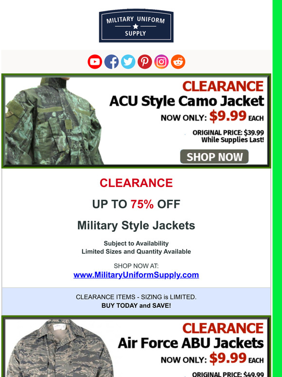 Up to 75% OFF Military Camo Jackets / Shirts - AS LOW AS $6.99