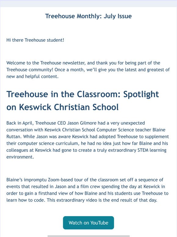 Treehouse in the Classroom: Spotlight on Keswick Christian School 