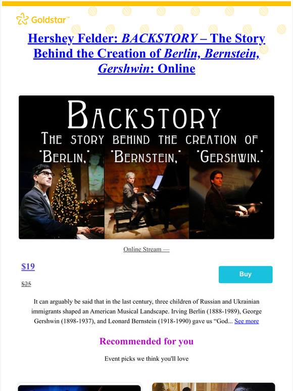 Goldstar Tickets for Hershey Felder "BACKSTORY" The Story Behind