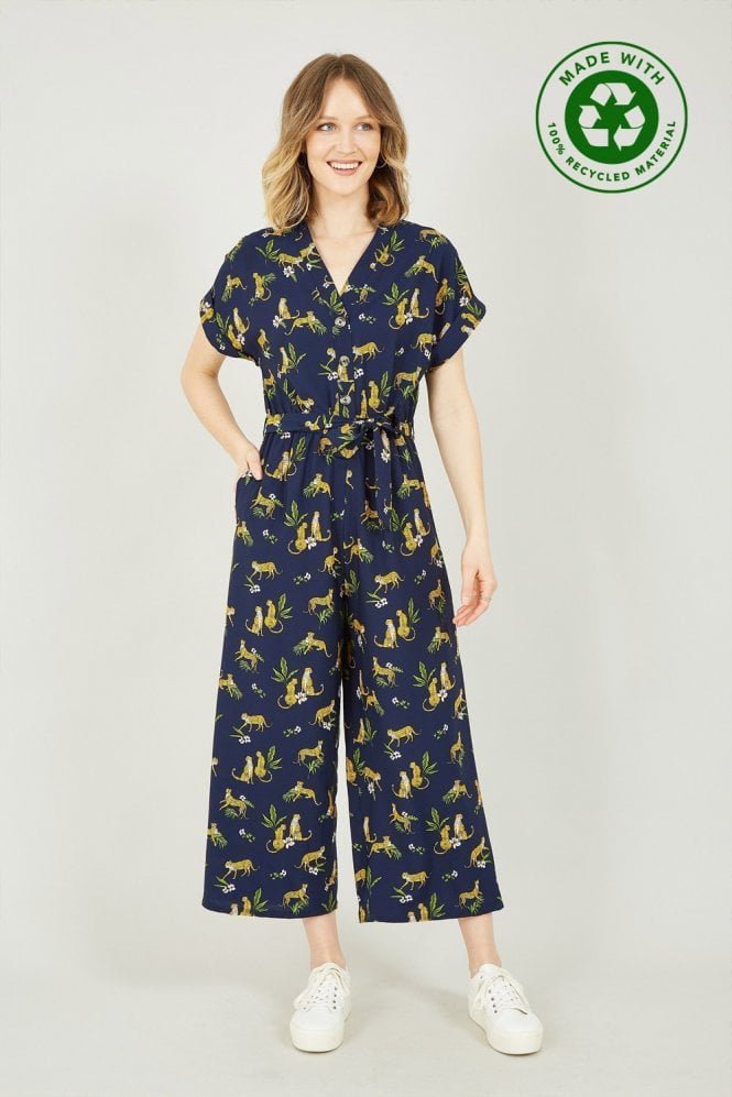 Recycled Navy Cheetah Jumpsuit