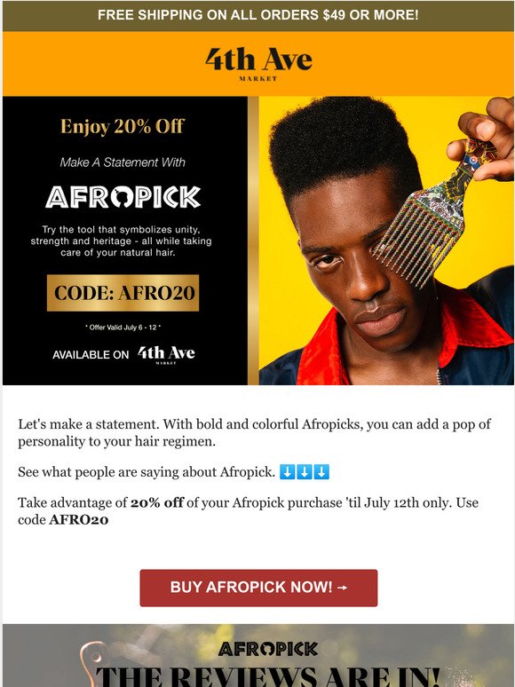 Don't miss out! LAST CHANCE on 20% off of AFROPICK