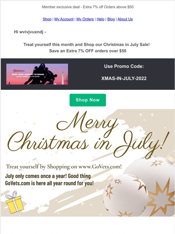 Christmas in July - EXTRA 7% off Promo Code + 100% Free Shipping!
