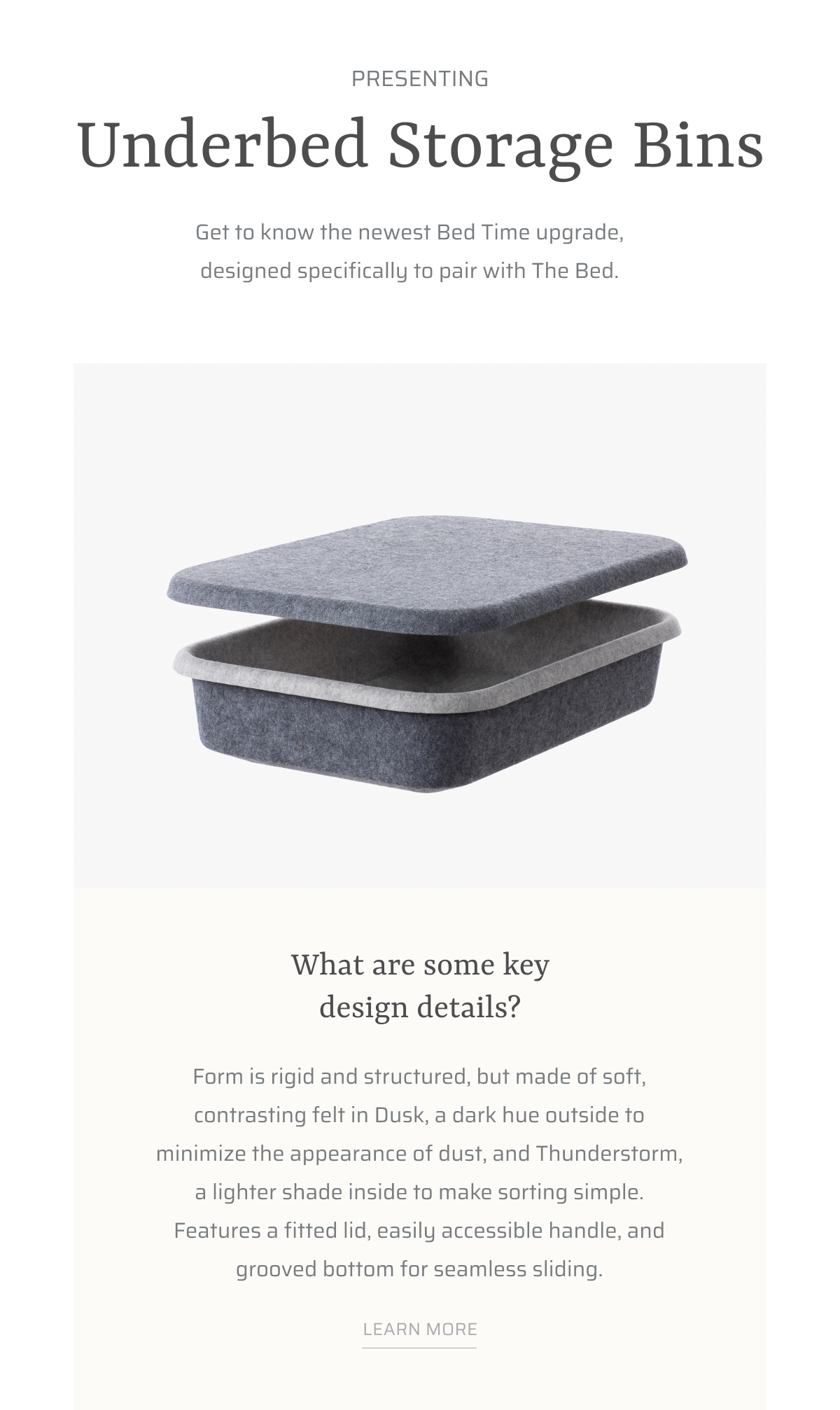 Thuma Presenting the Underbed Storage Bins. Milled