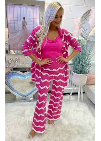 Pink Zig Zag Knitted Trouser Suit