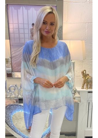 Blue Ombre Tie Dye Silk Batwing Top
