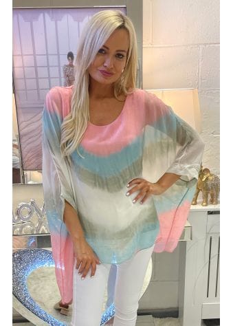 Pink Ombre Tie Dye Silk Batwing Top