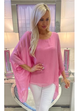 Hot Pink Silk Batwing Top