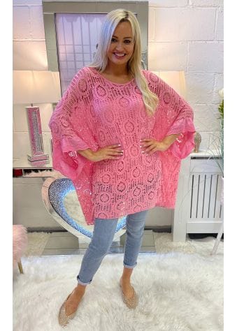 Candy Pink Crochet Cobweb Frilly Top