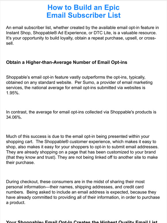 How Shoppable® Aids in Building an Epic Email List