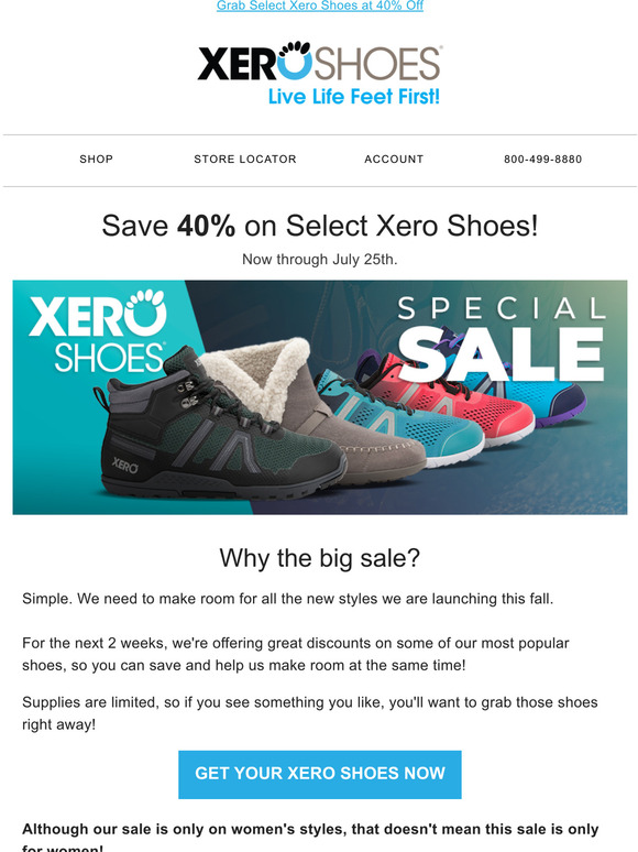 🎉 The Xero Shoes Special Sale is ON. Save 40% on Select styles!