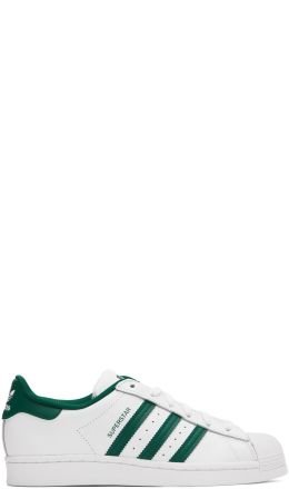 adidas Originals - White & Green Superstar Sneakers