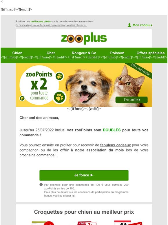 Zooplus BE: 🎁 Vos zooPoints x 2 pour toute commande !