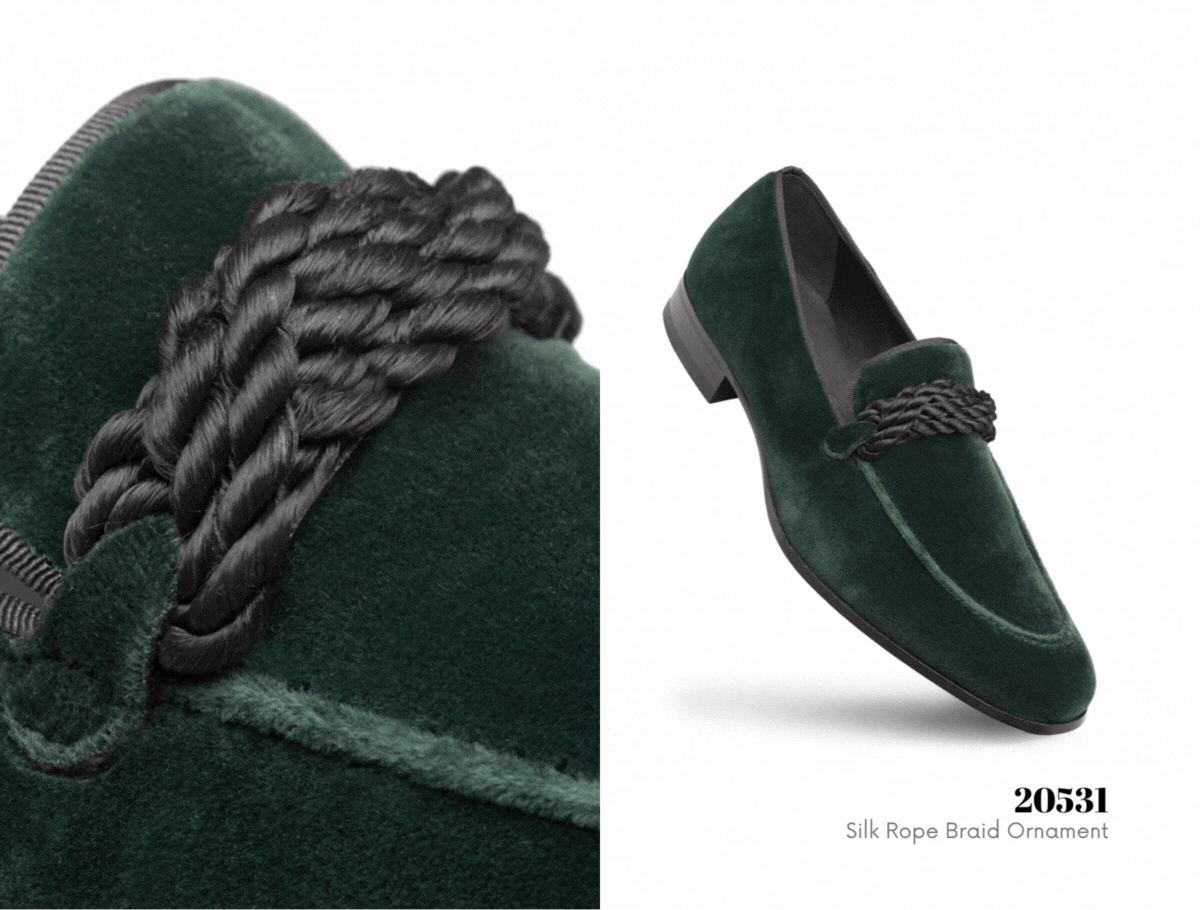 Mezlan Forest Green Velvet Braided Evening Loafer Milled