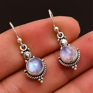 moonstone retro earrings    fashion thai silver colorful gemstone ear hook ear jewelry